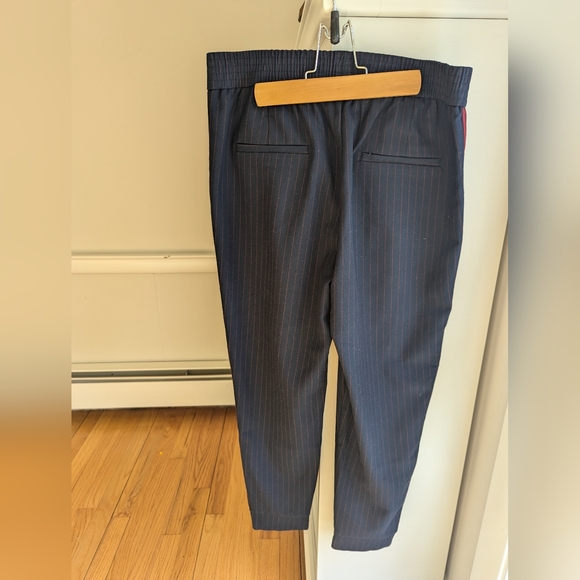 Zara pinstripe, banded joggers, size M, navy and red - Picture 3 of 5